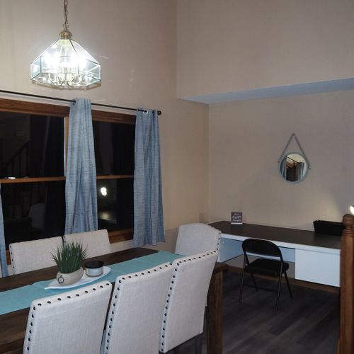 Dining area:  large dining area with seating for 8 adults and a large desk as well.