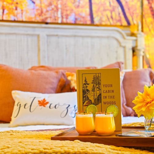 Get cozy and let the rich tones and leaf-inspired décor wrap you in warm seasonal charm.