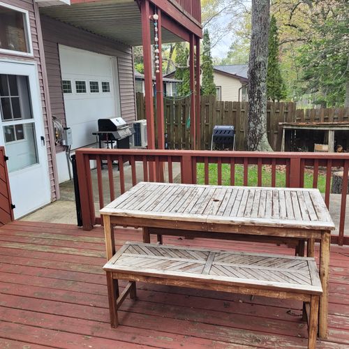 Exterior:  the deck with a picnic table and a grill for making delicious food