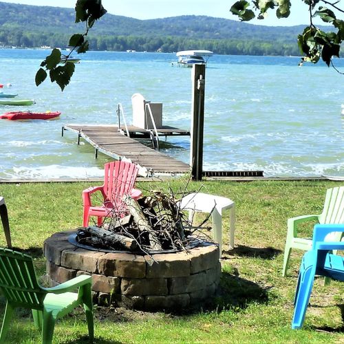 Exterior:  the bonfire ring, dock, kayaks, and little glen lake