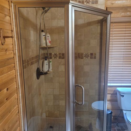 Bathroom #1:  the downstairs bathroom shower