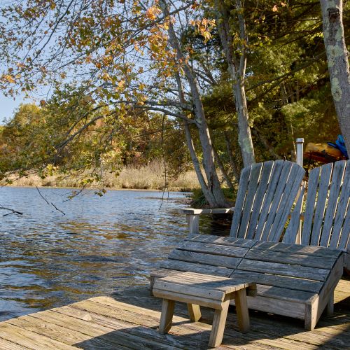 Adirondack chairs for lounging on the dock.