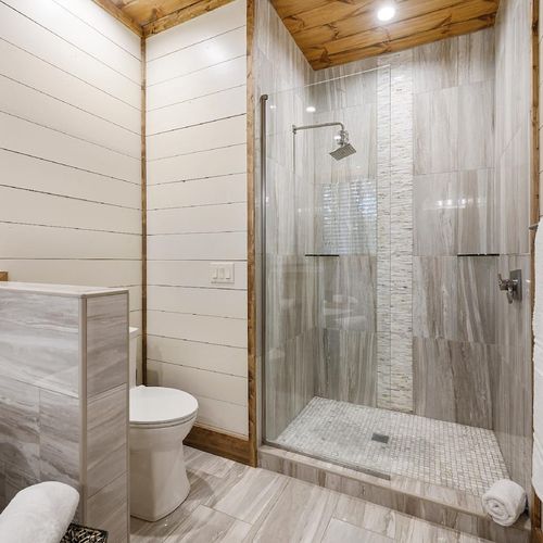 The private bathroom with a walk-in shower.