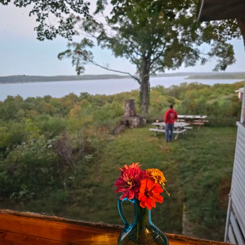 Dining room:  a view of crystal lake from the dining room.