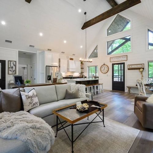 Luxury sectional placed around the fireplace!