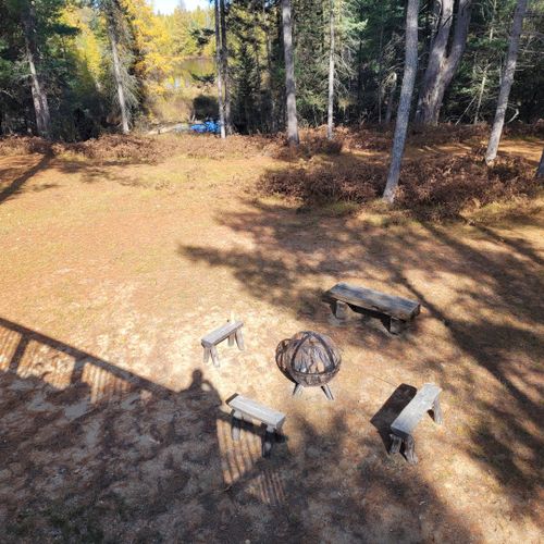 Exterior:  the backyard bonfire ring from the second floor deck