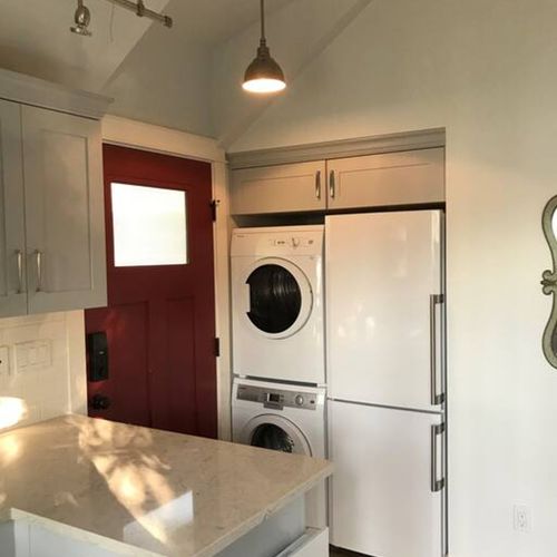 Washer, dryer, refrigerator with freezer.