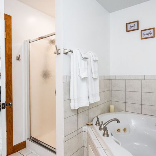 Bathroom #2 (second floor):  this is a full private en suite bathroom for the master bedroom. It includes a jetted tub!