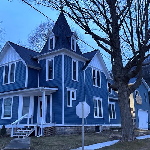 Exterior:  a nice photo of the outside of the home at twilight.