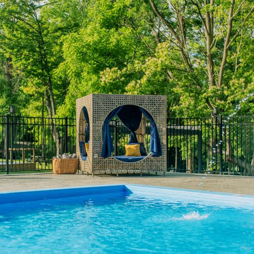 Cabanas are set up around the pool for your relaxation and enjoyment.