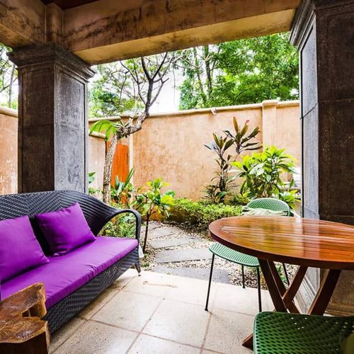 The unit has an additional small outdoor space to eat and relax.