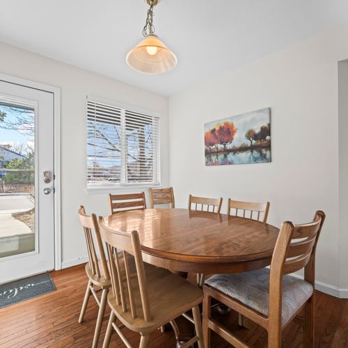 Natural light fills the dining space throughout the day