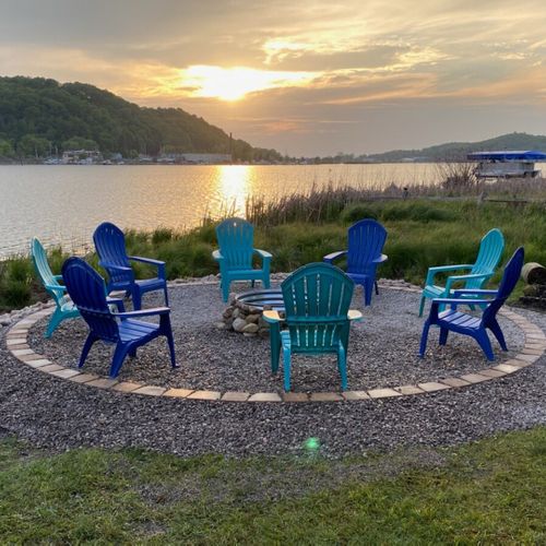 Exterior:  the large bonfire ring with seating for 8 adults and a great view of betsie lake!