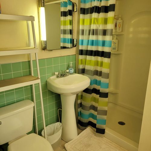 BATHROOM:  The home has a full bathroom with a walk-in shower.  (Note that it only has 1 bathroom!)