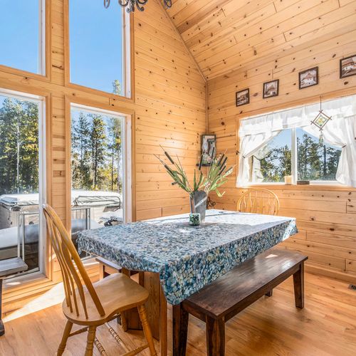 - dine in a sun soaked nook surrounded by soaring pine walls and stunning natural light