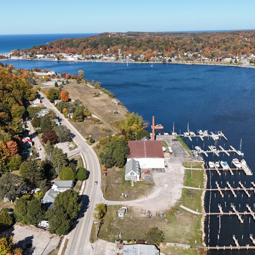 Exterior:  the northern end of downtown elberta next to betsie lake, with frankfort on the other side of the lake.