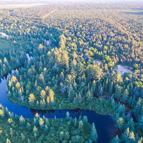 Exterior:  aerial view of goose creek near the lodge.