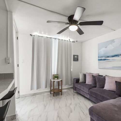 Modern decor and plenty of natural light.