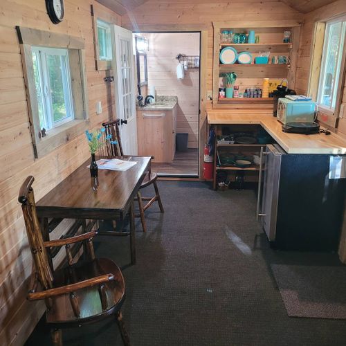 Living area:  the dining table and kitchenette