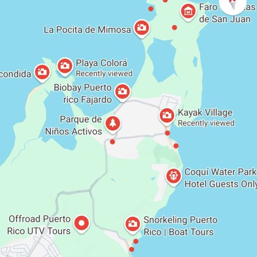 Plan your next Caribbean escape! This map highlights the vibrant coastal town of Fajardo and its close proximity to the paradise islands of Culebra and Vieques.