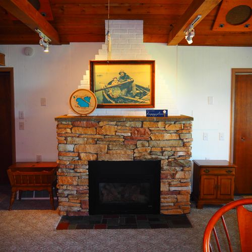 Living room:  large living room with a fireplace and a great view of platte lake