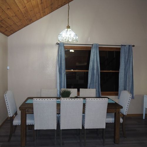 Dining area:  large dining area with seating for 8 adults and a large desk as well.