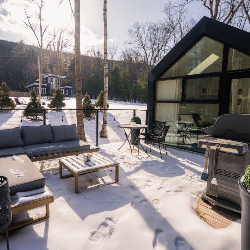 The patio nestled in the mountains