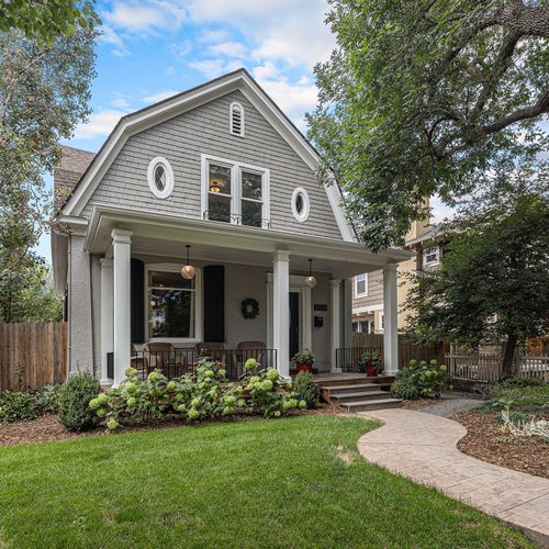 The front facade of the historic home, beautifully preserved