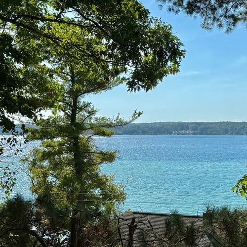 EXTERIOR:  Looking out over Crystal Lake from the deck