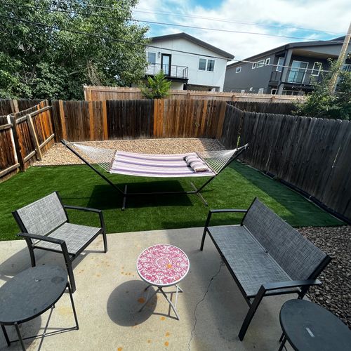 Step outside to a private back patio through the sliding doors from the living room and enjoy the private, fenced yard.