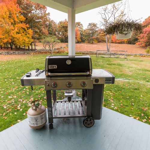 There is a propane Weber Grill available as well as a stone fire pit for your enjoyment.