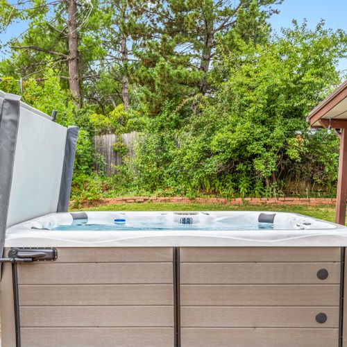 Hot tub ready for sunset hangs and post-adventure relaxation.