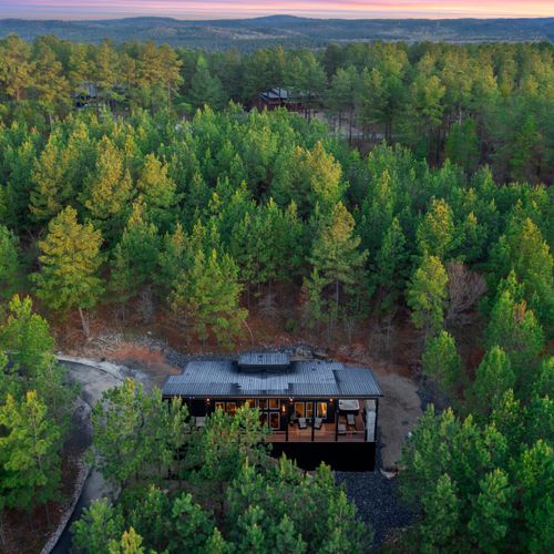 Nestled amongst towering pines.