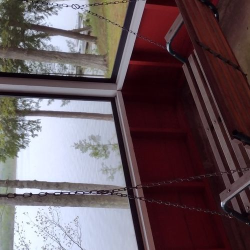 Front porch:  the cabin has a fun front porch that is screened-in, has a swing and picnic table, and has a great view of little platte lake.