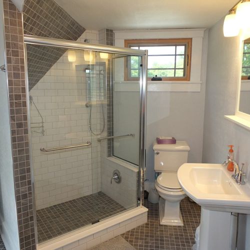 Bathroom #2 (second floor):   this is the beautifully-remodeled upstairs full bathroom. It's large and gorgeous!