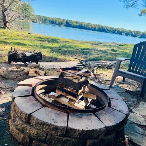Overall:  the home has a fun and family-friendly bonfire pit (with the lake in the background).