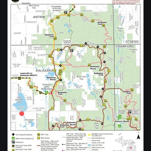 A map of the orv riding trails in the area. (orv riding is very popular in the area. )