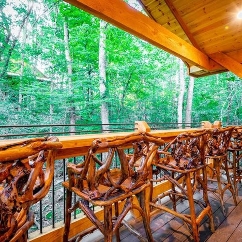A closer look at the bar top seating in the gazebo.