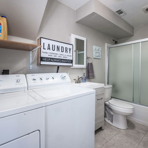 There is an onsite laundry room with a washer and dryer, stock with the essentials to refresh your wardrobe.