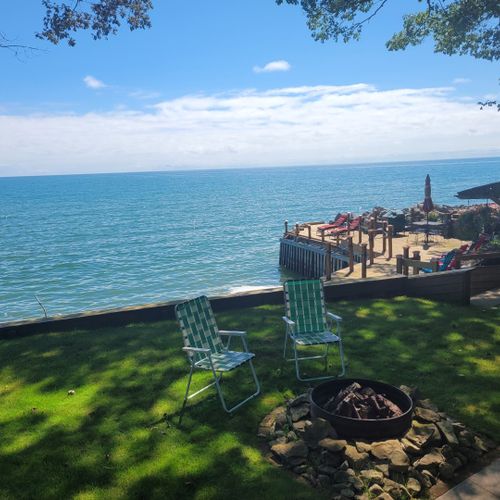 Exterior:  the private bonfire ring and lakefront
