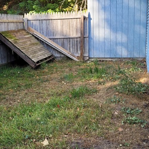 Exterior:  the fully fenced-in grassy area in the backyard for dogs and kids.
