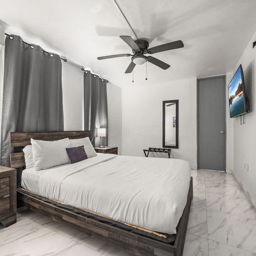 Stylish details like the sliding barn door.