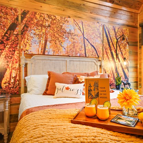 Escape the noise of everyday life in this peaceful bedroom, where every detail whispers autumn serenity.