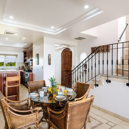 Four person dining table and kitchen