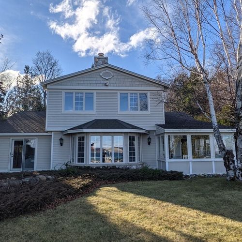 Overview:  a full view of the front of the house in late fall.
