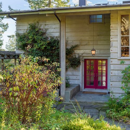 Courtyard with gated gardens all around.