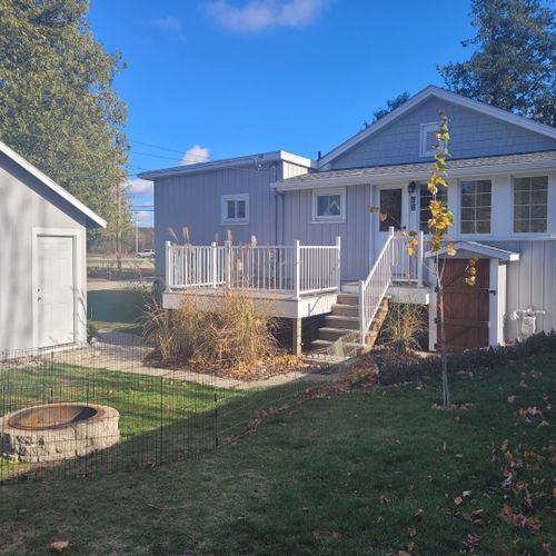 Overall:  the back of the cottage in the fall.
