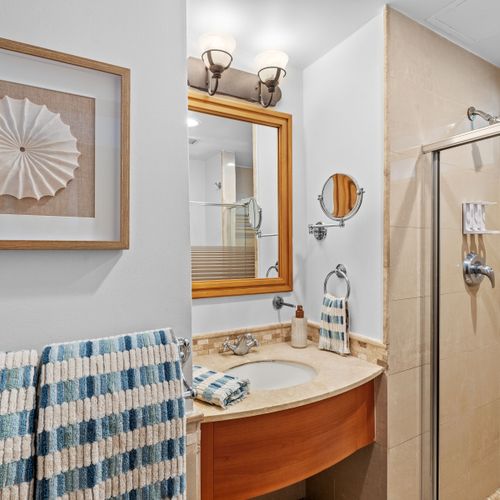 Chic bathroom vanity with double sinks – ample space for all your toiletries.