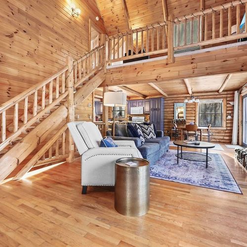 Overview:  the very comfy living room with a huge wood fireplace!