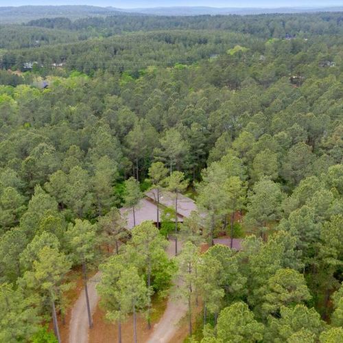Towering pines surround this lodge.